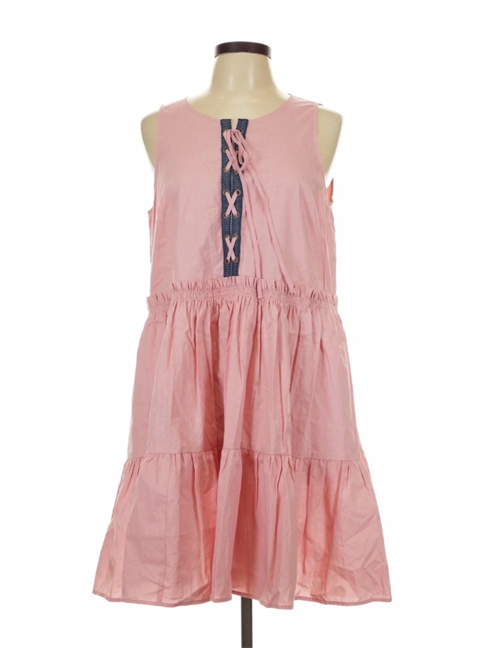 Womens Pink Sleeveless Tiered Dress with Navy Trim by Nautica Jeans